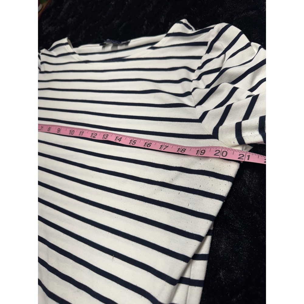 Tommy Hilfiger Womens Large Striped Boat Neck Top 3/4 Sleeve Gold Buttons Navy - Picture 3 of 5